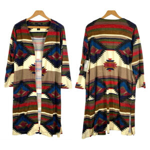 Ali Miles Cardigan Duster Sweater Size Large NEW Southwestern Navajo Cabincore